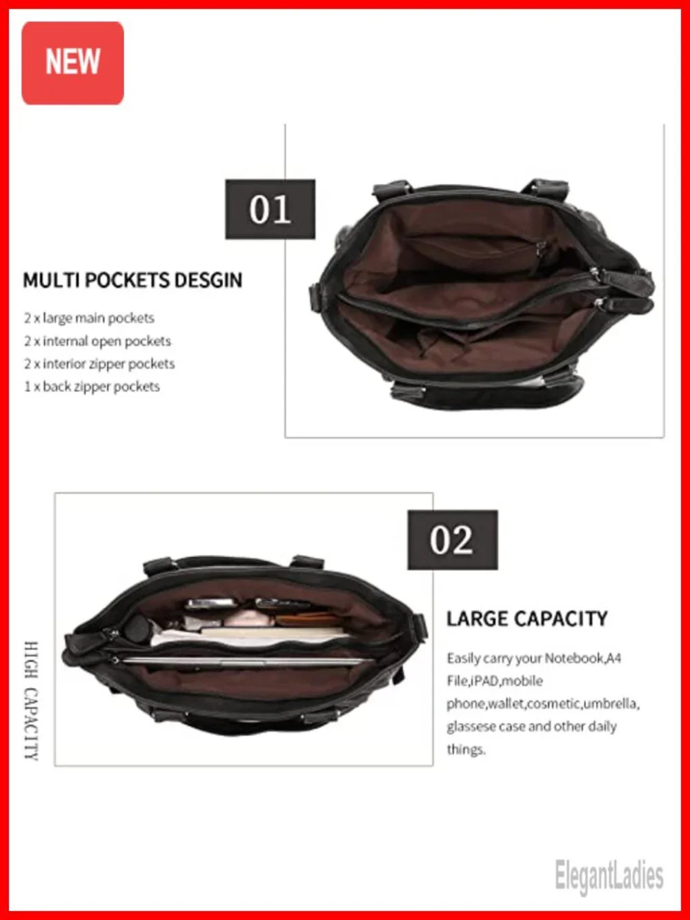 Extra Large Vegan Leather Hobo Shoulder Bag Tote with Detachable Strap